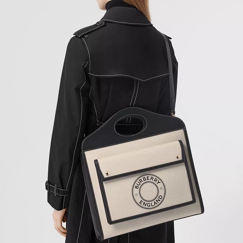 BURBERRY 博柏利 Pocket 手提包徽标中号 圆形徽标帆布织物8028041图片