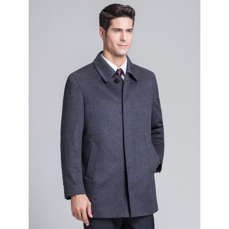 恒源祥羊绒大衣男中长款爸爸装秋冬翻领毛呢外套中老年呢大衣