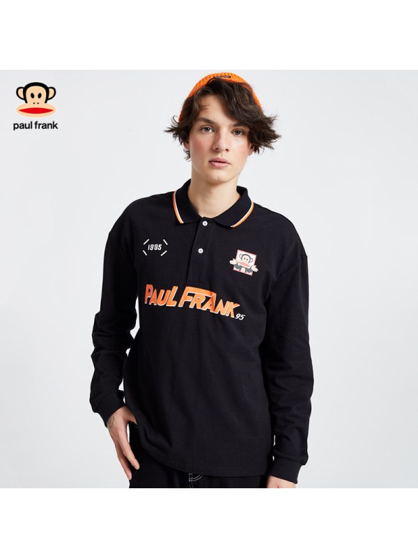 paulfrank大嘴猴春秋季新款男装polo衫长袖印花韩版秋装上衣m黑色