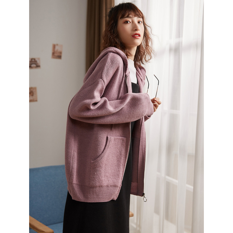 唐狮2019春新款针织衫女开衫连帽宽松韩版学生毛衣外套中长款潮