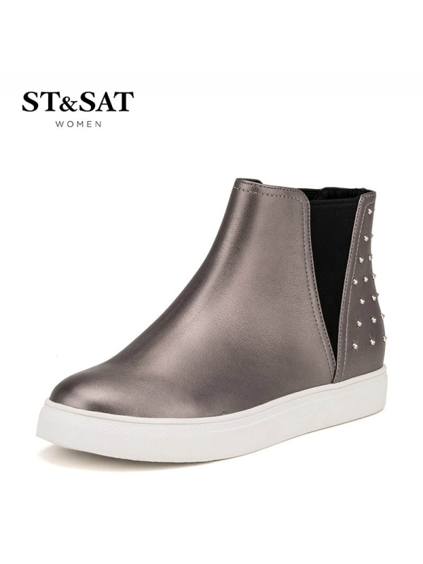 St&Sat/星期六冬切尔西短靴女圆头铆钉时尚女靴子SS64117251