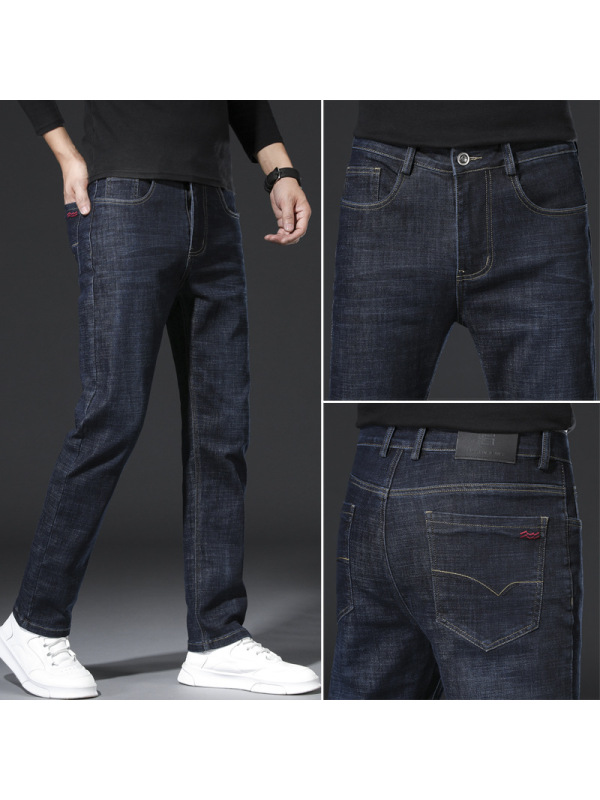 春秋男式弹力常规牛仔裤男青年韩版宽松小直筒长裤男装百搭休闲裤
