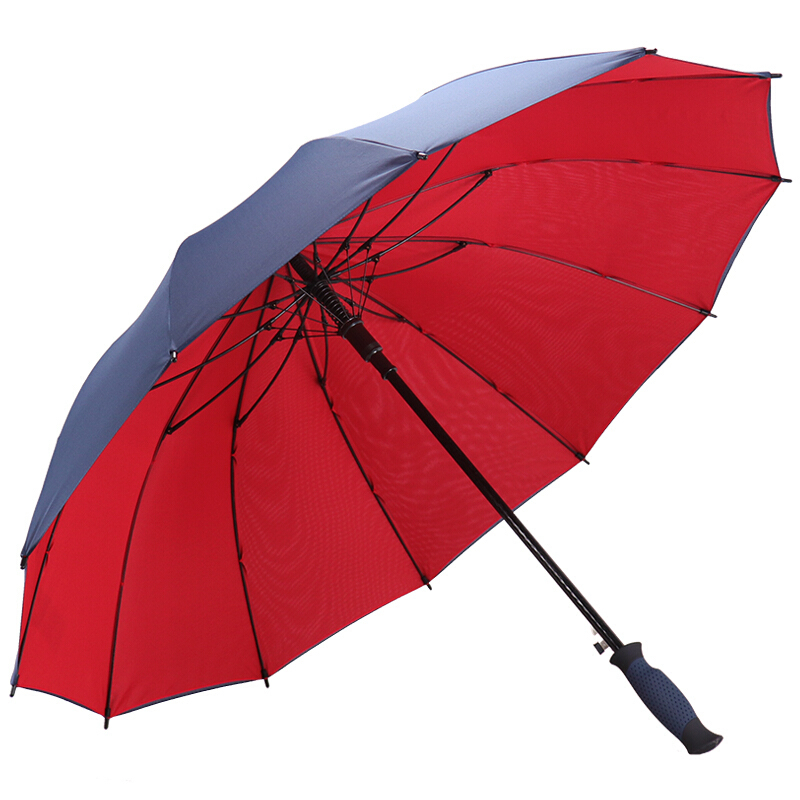 娇夏加固抗风双层碰击布自开商务直杆加大双人晴雨伞 外藏青内红 JX18002E