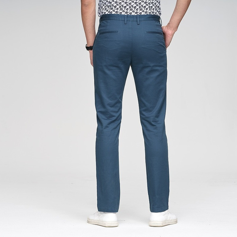 才子男装2018秋季新款休闲裤深蓝色直筒水洗长裤修身透气长裤薄