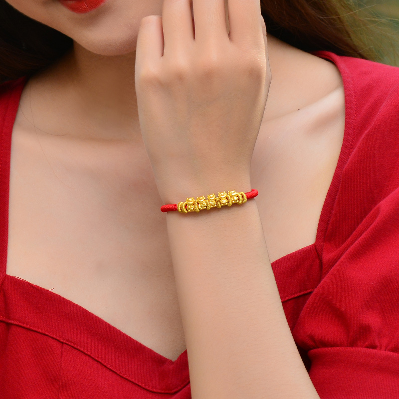 蒂蔻tico本命年生肖牛运当头五福金牛黄金转运珠手链小孩款编织红绳