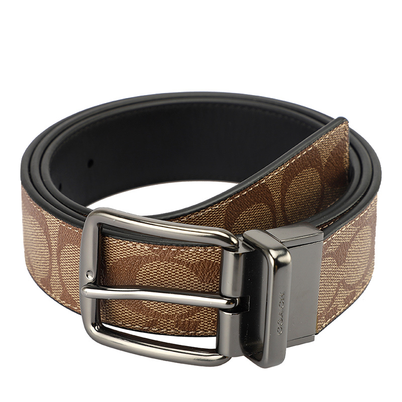 coach蔻驰奢侈品男士黑色皮质腰带皮带男