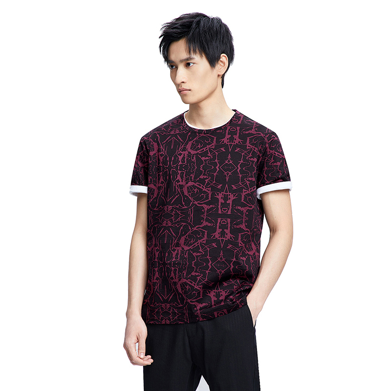 hla海澜之家时尚花纹丝光棉短袖t恤2018夏季新品短袖t恤男hntcj2e056a