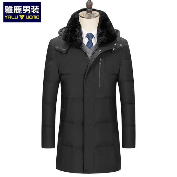 雅鹿男装冬季新品中老年獭兔毛领连帽加厚保暖男士羽绒服外套WF67U1754