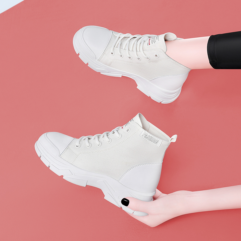 莱卡金顿laikajindun帆布牛皮拼接高帮厚底耐磨运动鞋旅游鞋女休闲鞋