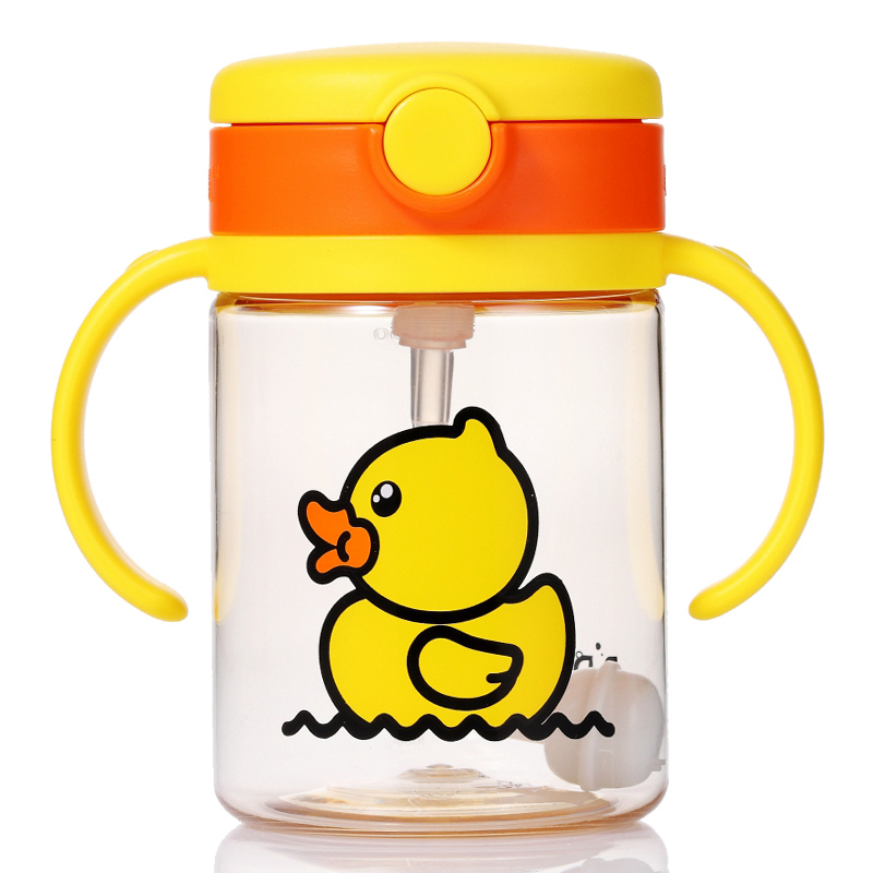 B.DUCK小黄鸭儿童水杯PPSU宝宝吸管小水杯重力球冷水杯水壶200ml