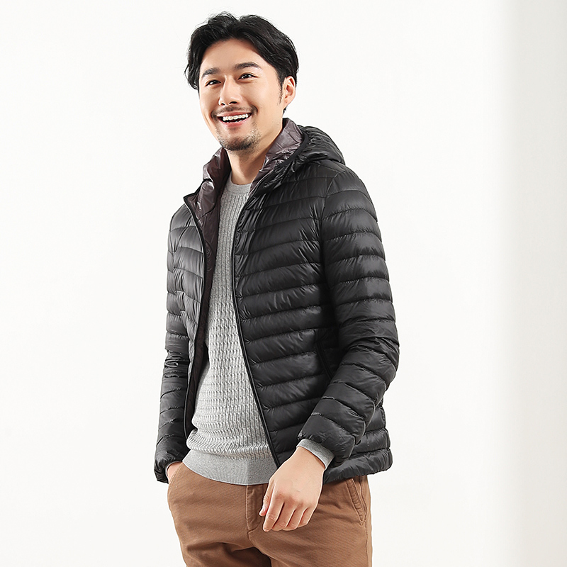 千仞岗男士春季新品羽绒服男短款轻薄连帽显瘦运动时尚羽绒服外套