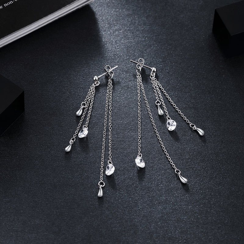 美国myfashiondesign银耳环女s925银首饰品镶嵌锆石雨滴耳坠长款mye1