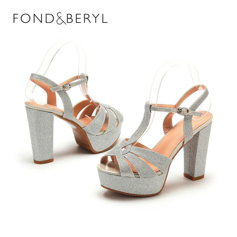Fondberyl/菲伯丽尔 夏款格利特百搭高粗跟露趾女凉鞋FB42115915图片