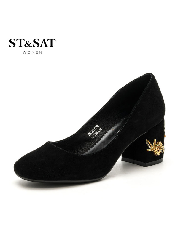 St&Sat/星期六商场同款羊反绒粗跟单鞋女鞋SS73111278