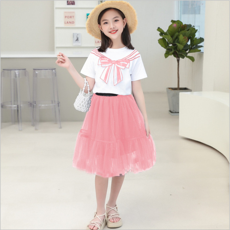 brookings女童连衣裙夏装2023新款儿童短袖洋气套装裙子夏季女孩