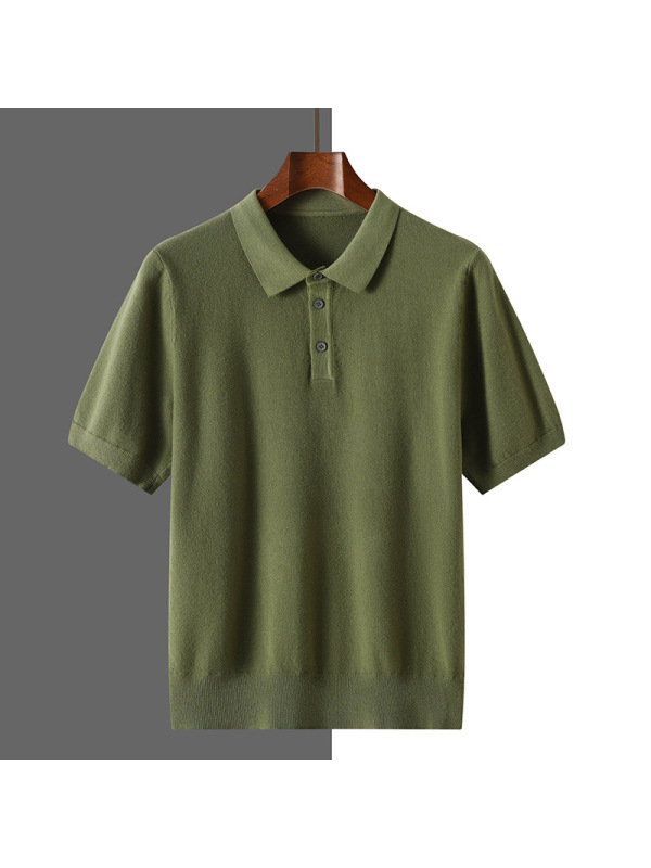 春秋男士POLO翻领针织短袖纯色宽松套头内搭商务打底衫大码T恤