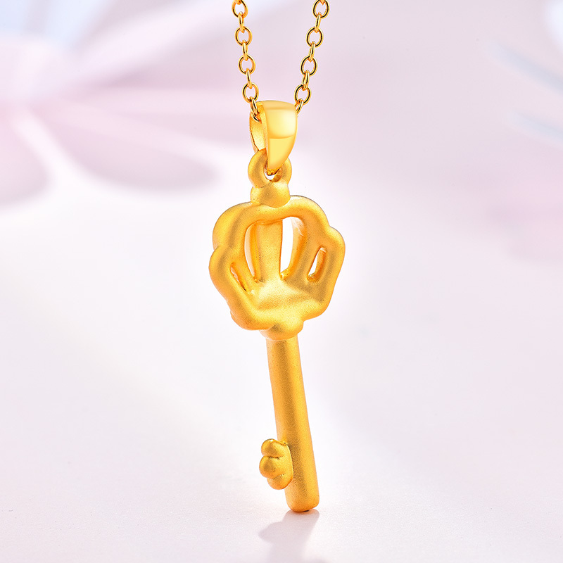 黄金码头黄金皇冠钥匙吊坠女3d硬金项链挂坠足金999黄金坠子节日礼物