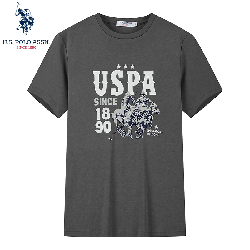 USPOLO ASSN（100%棉）夏季新款男士短袖T恤衫圆领印花图案潮牌运动休闲时尚简约宽松上衣