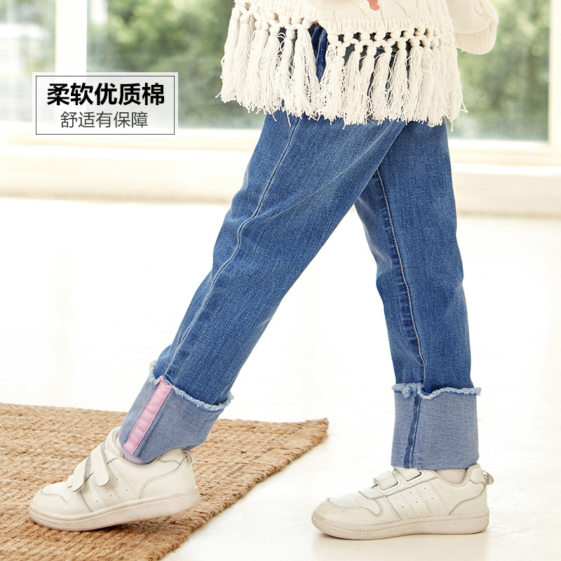 茵曼童装2018秋冬宽松牛仔裤直筒裤儿童女童中大童九分裤裤子