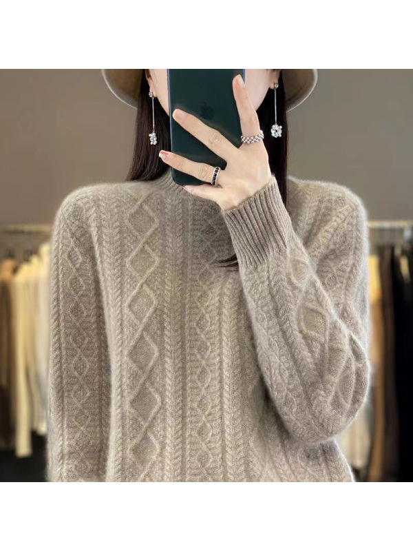 仿羊毛打底衫女7针加厚半高绞花秋冬新款针织衫毛衣