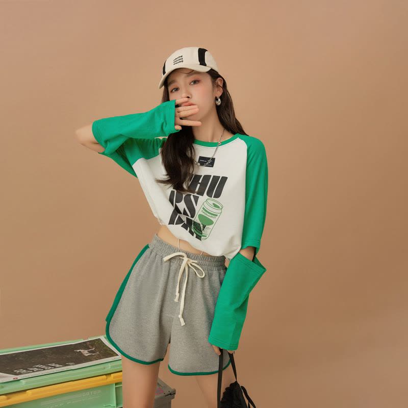 OtherMix印花拼接长袖卫衣女2021年早秋设计感炸街薄款小众上衣图片