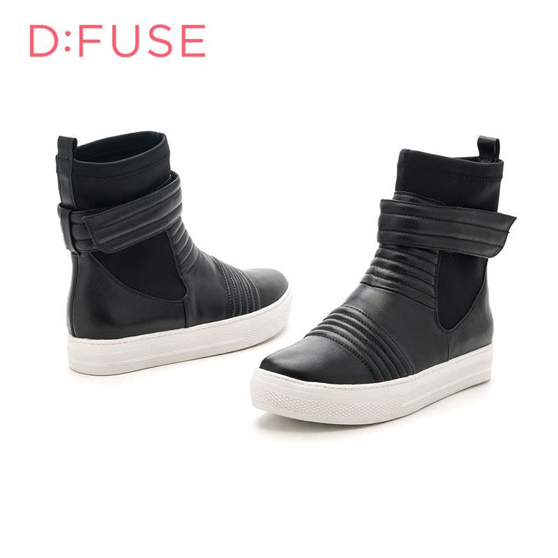 迪芙斯(D:fuse)冬季牛皮革/布圆头平底休闲短靴女DF64117317图片