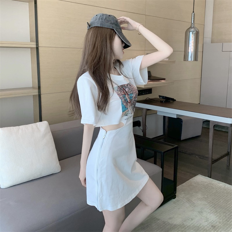 a字性感气质短袖T恤裙女短裙夏季上衣中长款连衣裙子半身裙包臀裙