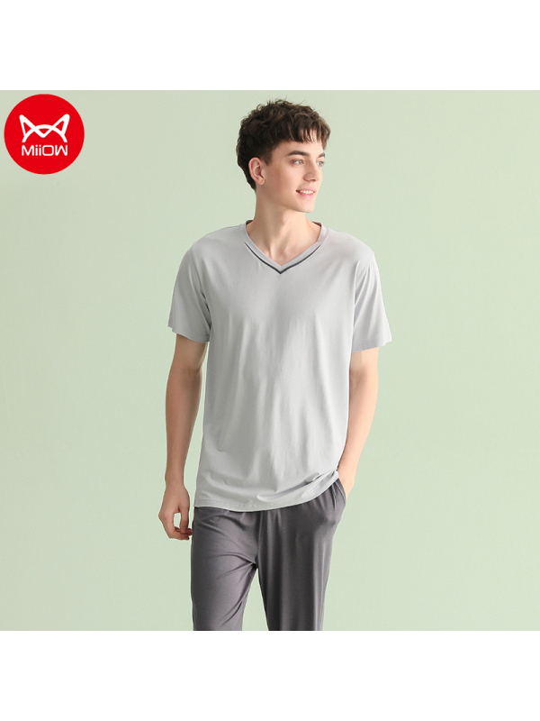 猫人男士睡衣新款莫代尔棉短袖长裤夏天家居服套装