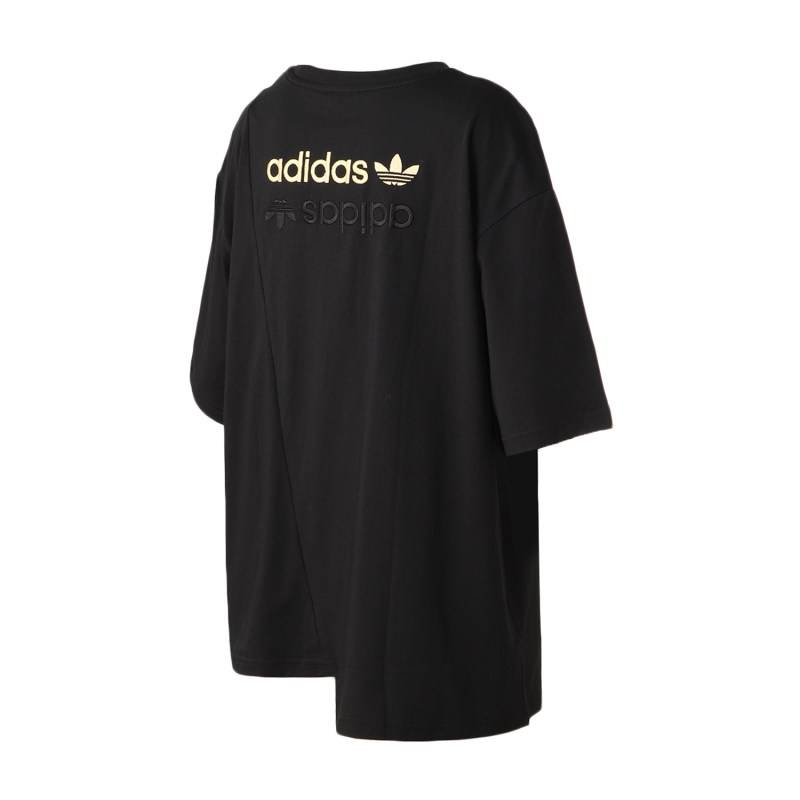 阿迪达斯三叶草女服短袖T恤双LOGO不规则运动休闲服GJ6579