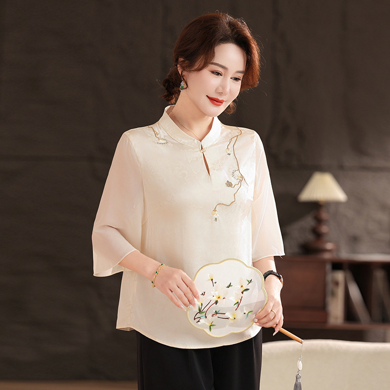 新中式妈妈装小衫洋气中老年人衣服40岁中年女装大码上衣国风小衫