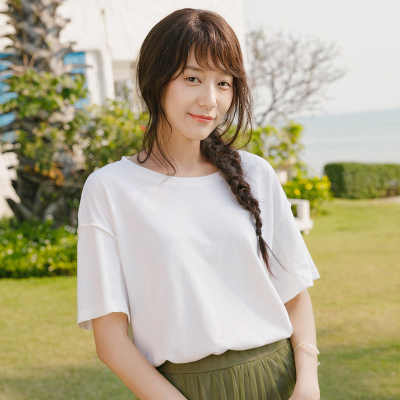 茵曼夏装文艺t恤女短袖舒适全棉宽松显瘦拼接百搭ins上衣