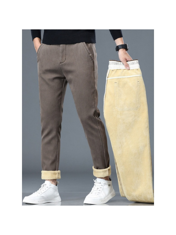 莱赛尔裤子加绒男春秋款品质舒适休闲裤男士抗寒舒适商务直筒长裤