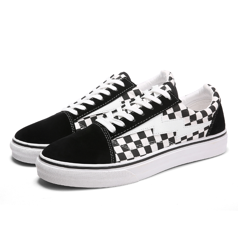 apple休闲男鞋时尚潮流板鞋黑白格子春季款系带休闲鞋010视频