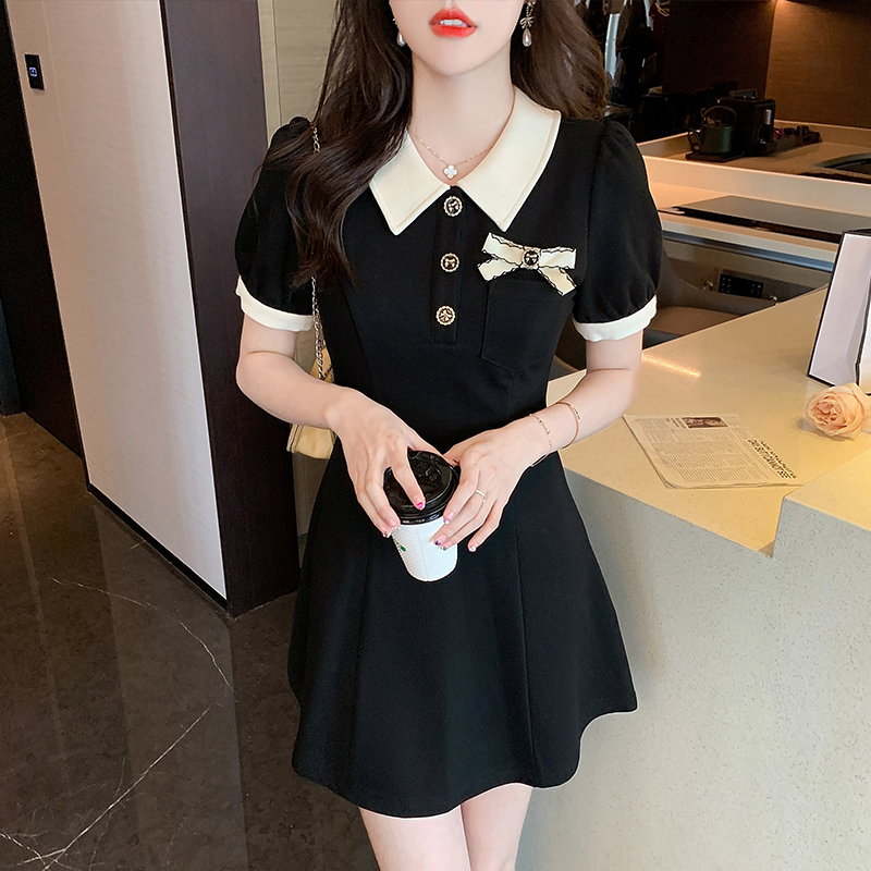 瘦瘦裙/polo黑色连衣裙夏小个子春秋显瘦新款小香风