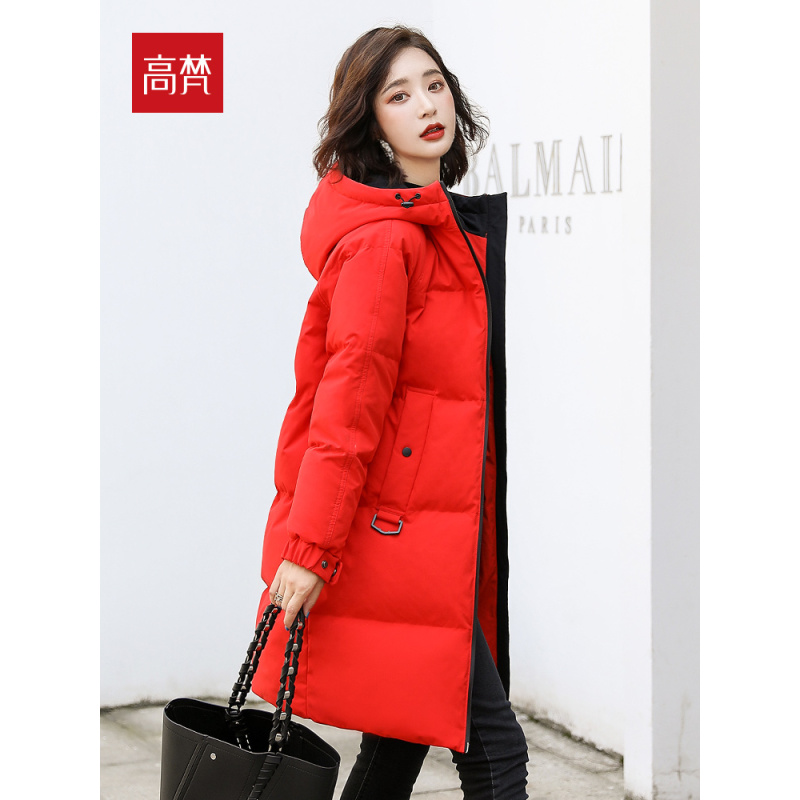 高梵2020新款冬装羽绒服女工装中长款时尚加厚网红连帽外套抗寒