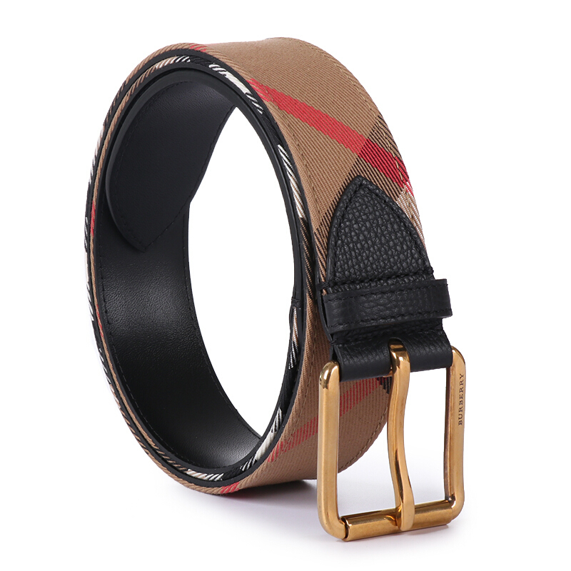burberry博柏利男士织物配皮针扣式腰带