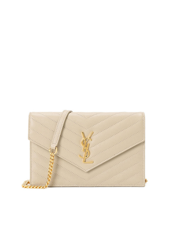 预售 圣罗兰 YSL MONOGRAM 信封包 字母LOGO鱼子酱纹 女士单肩包 393953金链