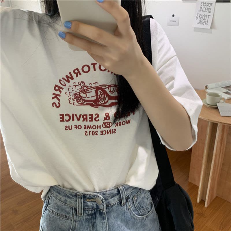 夏季韩版宽松短袖T恤女韩版新款bf风大码上衣情侣打底衫图片