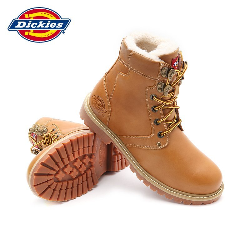 Dickies冬季新款男靴加绒保暖雪地靴男户外真皮厚底工装靴大黄靴163M50LXG08