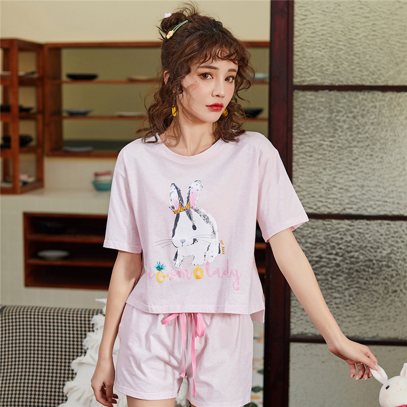 都市丽人可爱小兔子圆领套头睡衣女士家居服套装BH9216