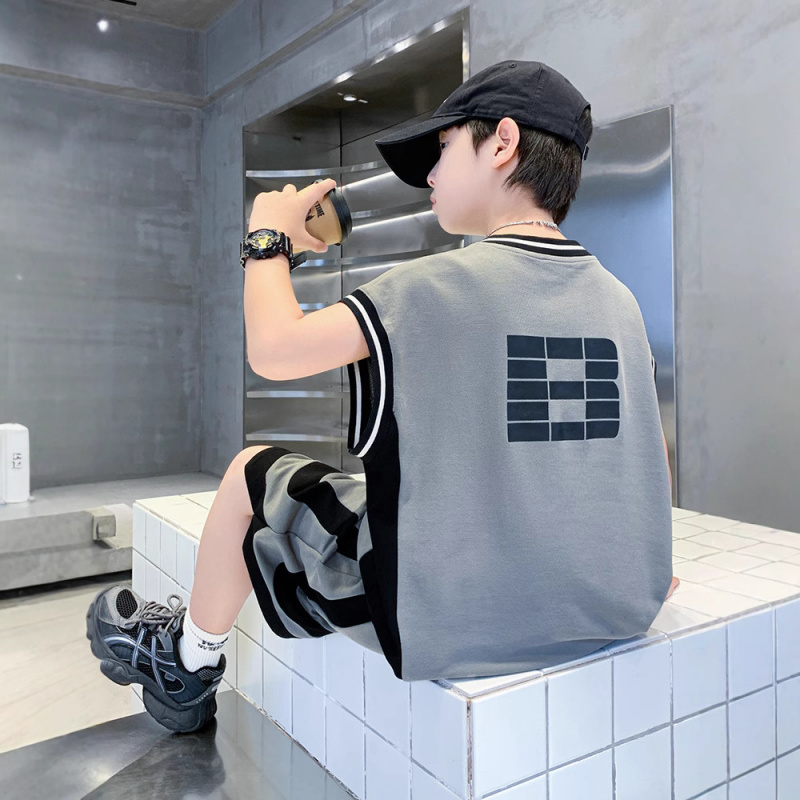 男童无袖套装夏季2025新款儿童夏装背心篮球运动服夏款大童装男孩