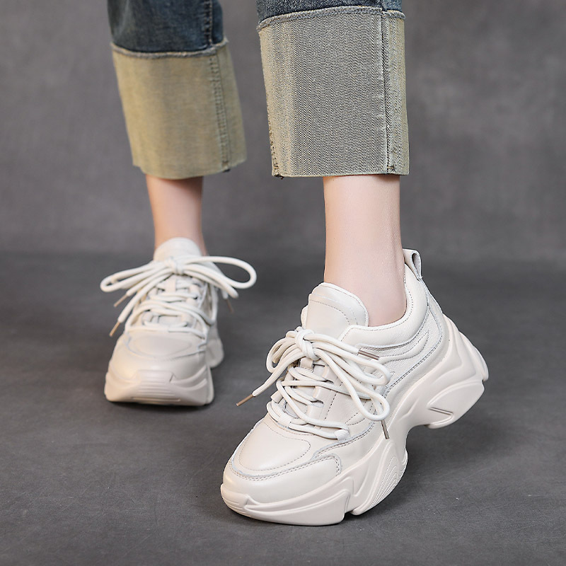 真皮老爹鞋女秋款小白鞋轻便休闲鞋厚底百搭运动女鞋2024年新款潮