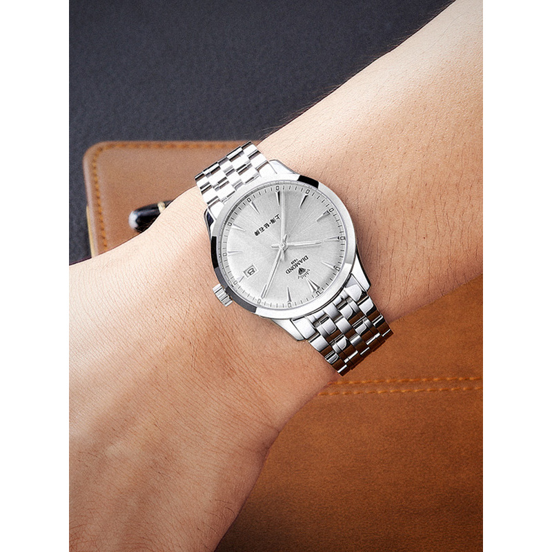 上海钻石牌手表男士全自动机械腕表精钢日历防水夜光8100