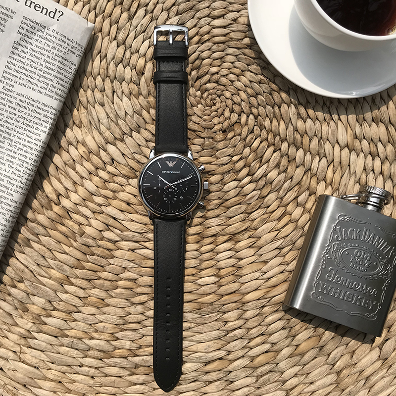 阿玛尼(EMPORIO.ARMANI)手表皮质表带经典休闲时尚石英表男士腕表AR1828