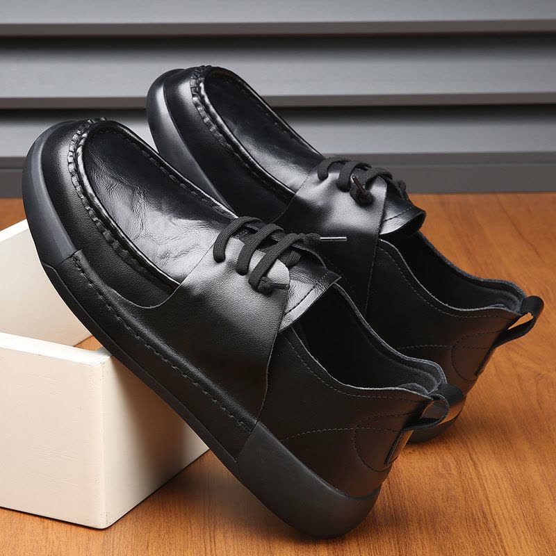 真皮男鞋子秋冬季新款保暖棉鞋软面厚底百搭男士加绒休闲皮鞋图片