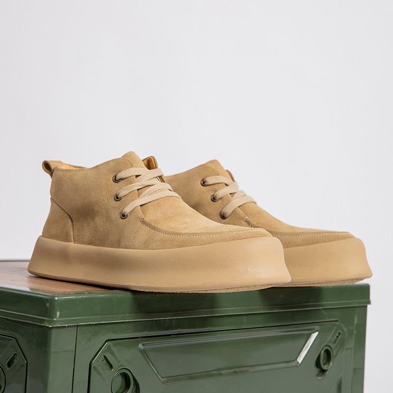 韩版潮流马丁靴男士英伦复古秋冬磨砂皮厚底工装加绒保暖休闲板鞋图片