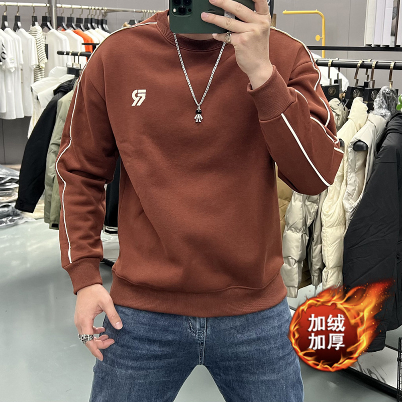 春秋新款卫衣男士刺绣字母时尚圆领长袖体恤打底衫加绒休闲青中年