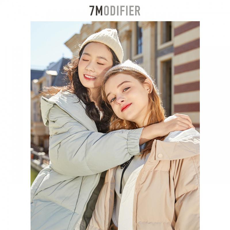 拉夏贝尔连帽羽绒服女装2019秋冬季新款韩版宽松时尚加厚中长款过膝棉外套709D8025_767 S 冰霜绿