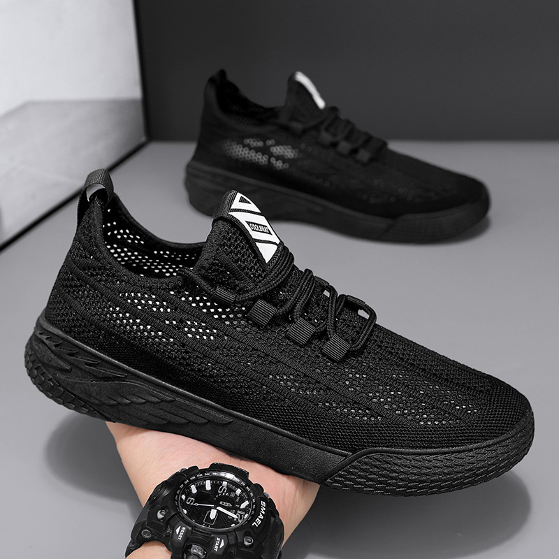 男鞋夏季透气薄款防臭飞织网面网鞋男士运动跑步休闲轻便工作潮鞋