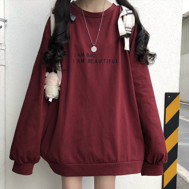 2021早秋新款中长款卫衣女宽松长袖慵懒风显瘦套头上衣潮ins